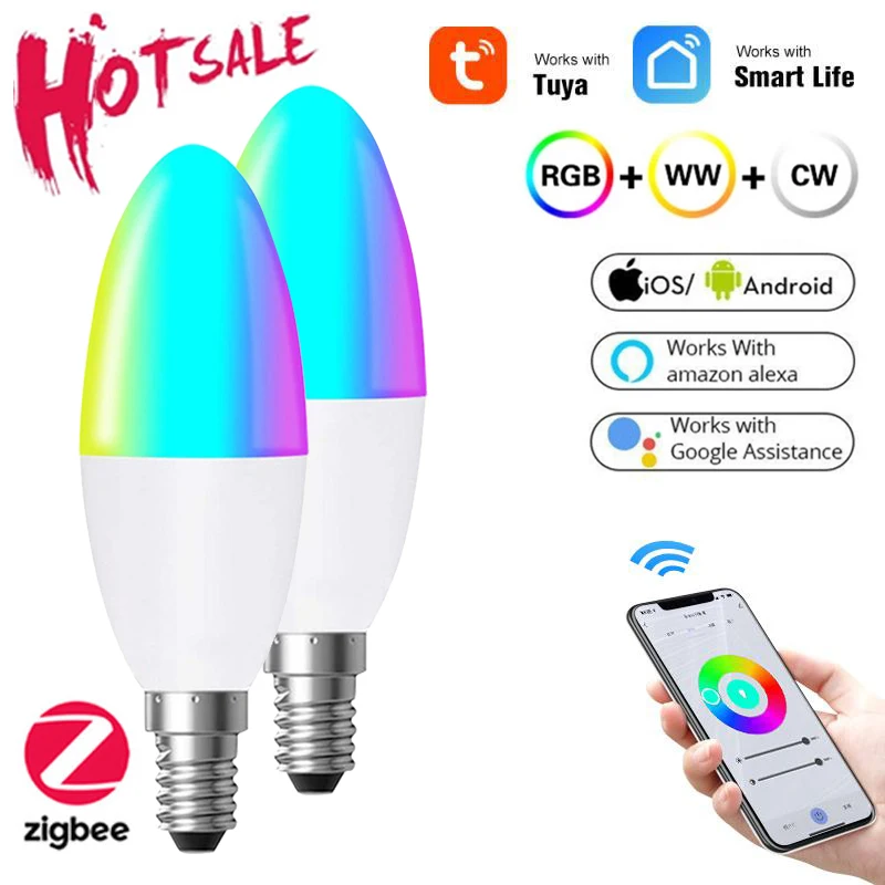 

Tuya Zigbee Smart Candle Light Smart Bulb 5W Color Changing RGB LED Bulb E14 Smart Life APP Remote Compatible Alexa Google Home