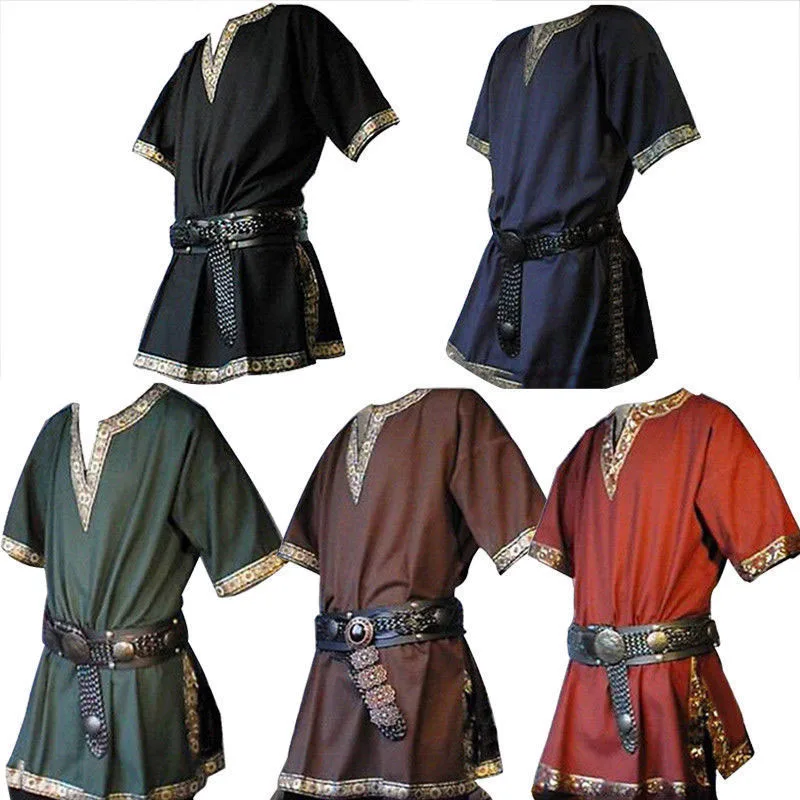 

Men Medieval Renaissance custome Grooms Pirate Reenactment Larp Costume Lacing Up Shirt Bandage Top Middle Age Clothing Adult