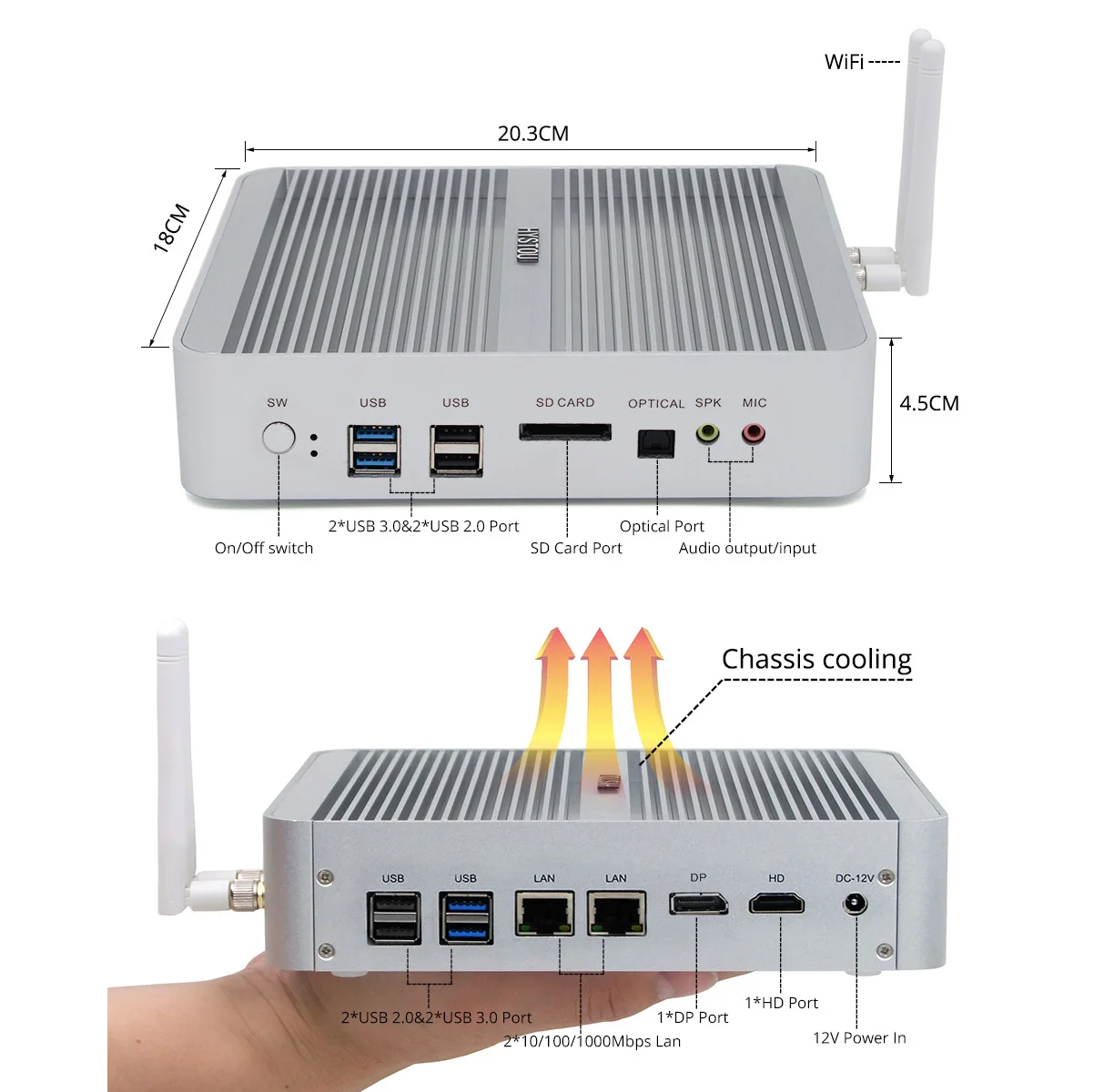 P03B-core i5 7260U Intel Core i5 8250U minipc i5 7200U Kaby Lake Безвентиляторный Компьютер i3 7100U Windows 10 Настольный ПК Barebone i7 8550U - Цвет: P03B-core i5 7260U