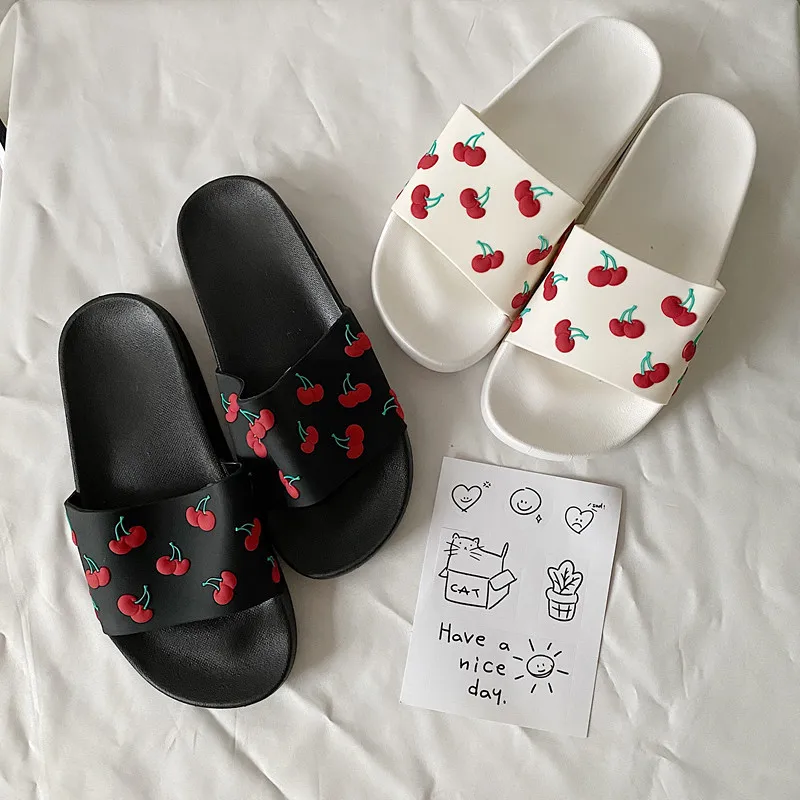 

Women's Slippers Soft Slides Ladies Cherry Home Bathroom Non Slip Casual Girl Beach Vocation Fashion Summer Shoes Female