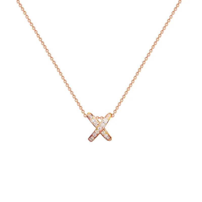 

Luxury Female White Zircon Pendant Necklace Rose Gold Silver Color Chain Necklaces For Women Cute Crystal Cross Wedding Necklace