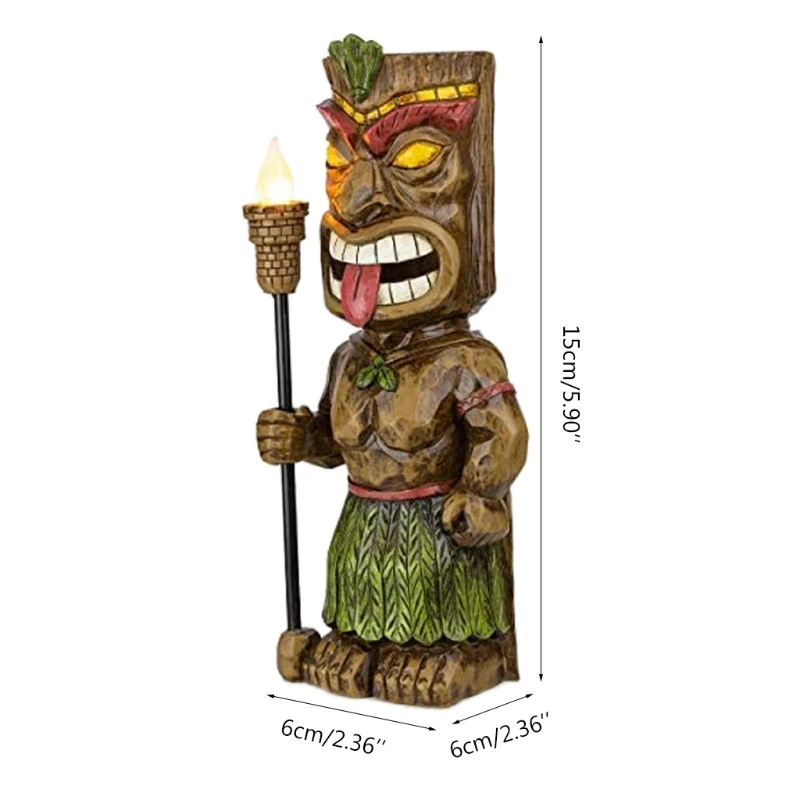 

39XB Creative Vintage Mayan Resin Totem Statue Sculpture with LED Flickering Torch Light Outdoor Indoor Courtyard Garden Lamp