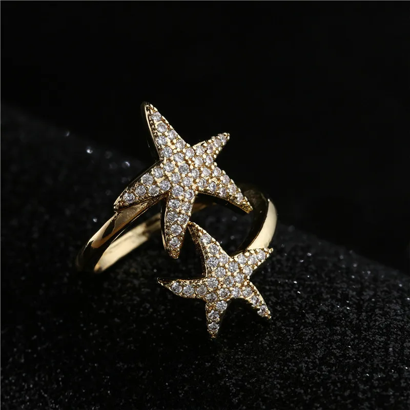 Разноцветное кольцо с кубическим цирконием ААА морской звездой для женщин и