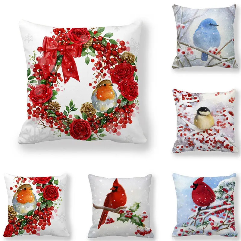 

Cushion Cover Peach Skin Pillowcase Flowers and Birds Printed Customizable Dustproof Home Decoration Pillowcase 45 * 45 cm 1pc