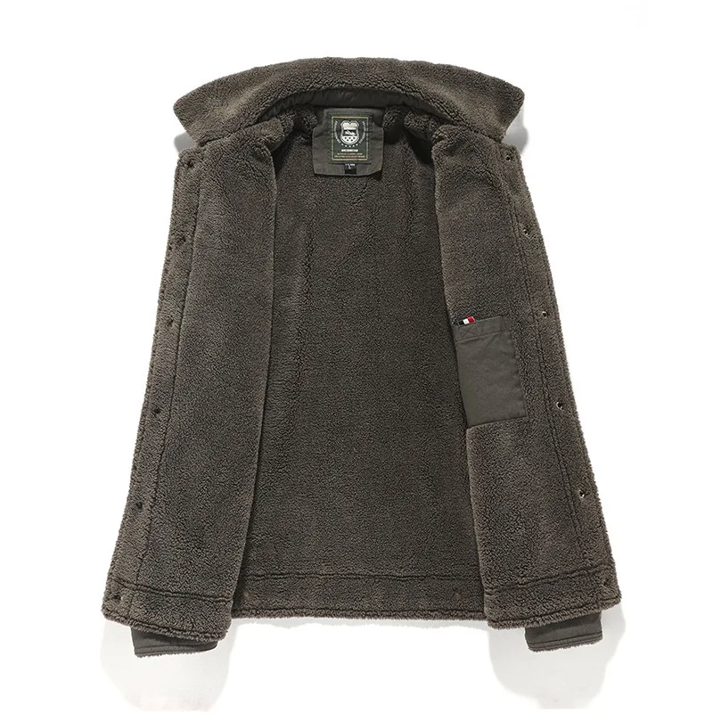 Мужская Утепленная куртка-бомбер из овечьей шерсти с меховым воротником зима 2021 |