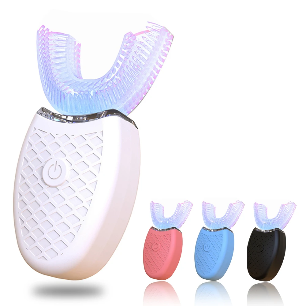 

360 Degrees Intelligent Automatic Sonic Electric Toothbrush U Type 4 Modes Tooth Brush USB Charging Tooth Whitening Blue Light
