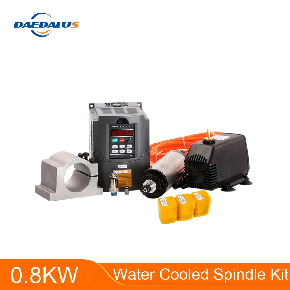CNC шпиндель 0.8KW с водяным охлаждением мотор шпинделя+ 1.5KW 220V VFD инвертор+ 65 мм зажим+ 75 Вт 3,2 м водяной насос 3 шт. ER11 цанговый патрон