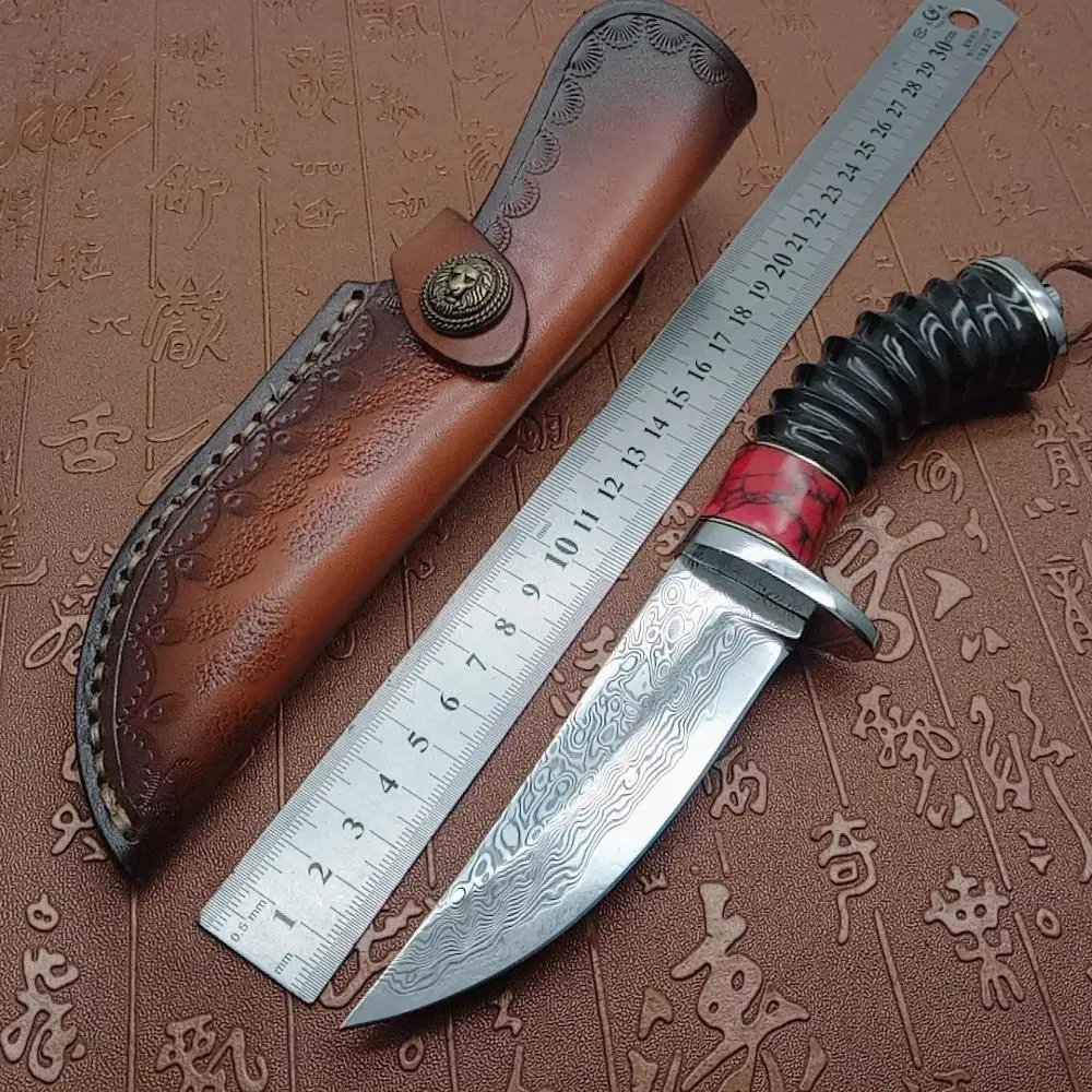 Нож из стали дамасск с ручкой из черного когтя оленя, ручной работы, охотничий подарок.