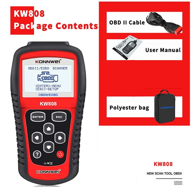Konnwei KW808 кода неисправностей автомобиля OBD2 диагностический сканер EOBD MIL сбросить