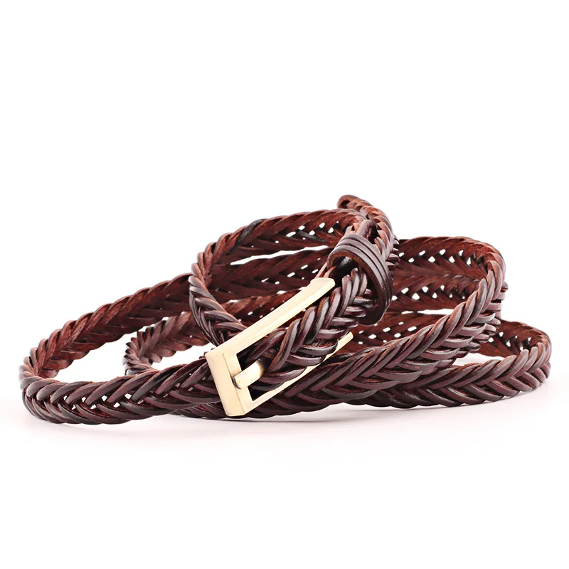 Женский Повседневный эластичный пояс холщовая пряжка плетеный ремень узкий