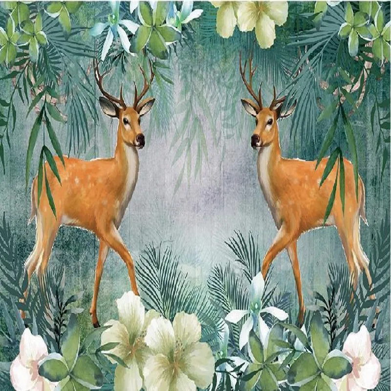 Прямая поставка фотообои 3D стерео обои с тропическим лесом оленем диваном фоном