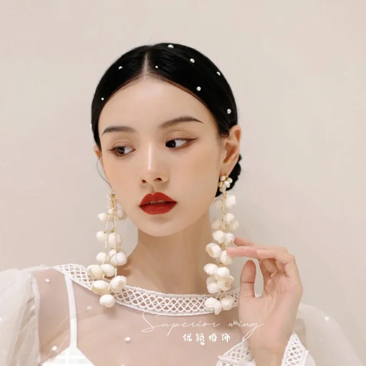 

2022 Модные женские элегантные длинные висячие серьги с кисточками и цветами, бижутерия для невесты и свадьбы