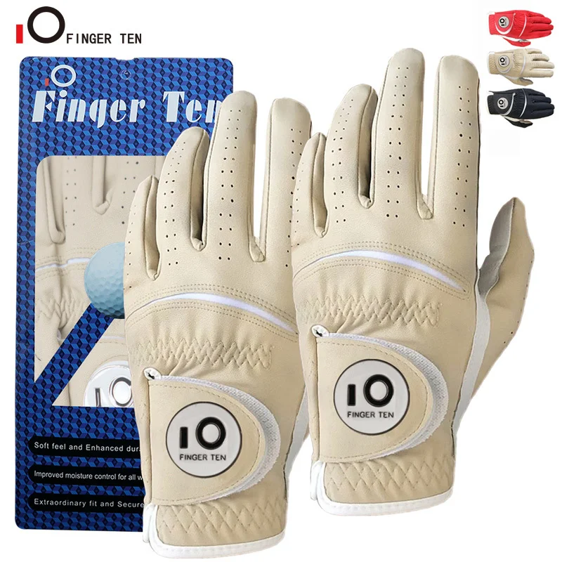 Gloves With Ball Marker Cabretta All Weather Grip Navy Khaki Red Small Medium Large Xl