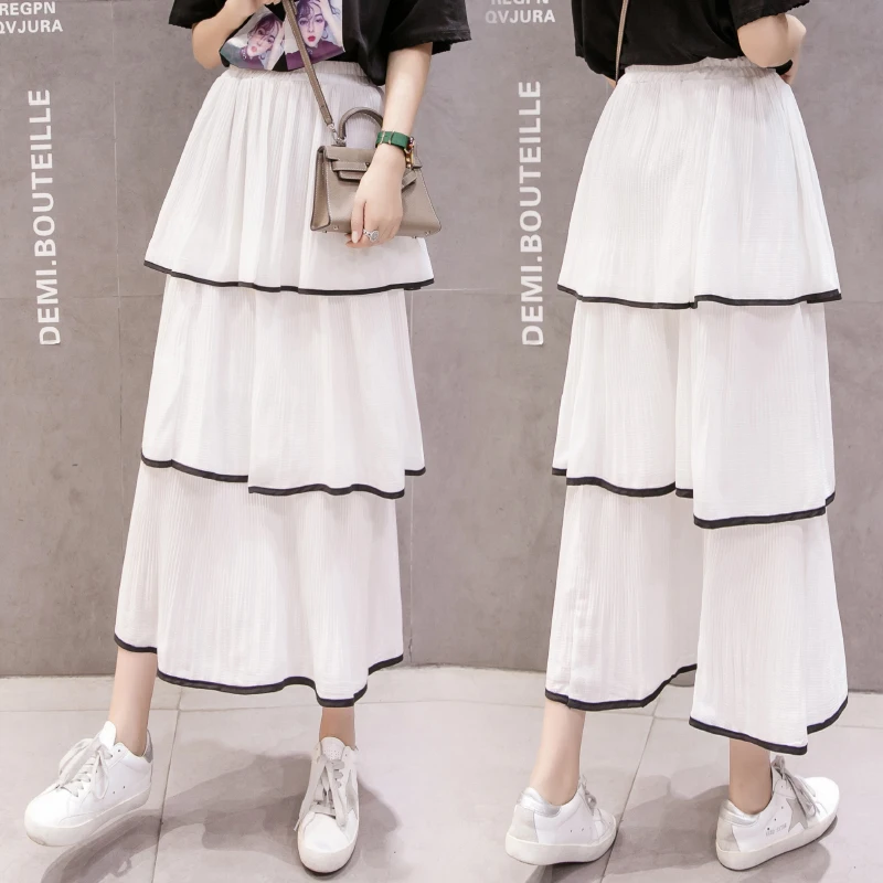 Женская длинная юбка с высокой эластичной талией однотонная Свободная шифоновая