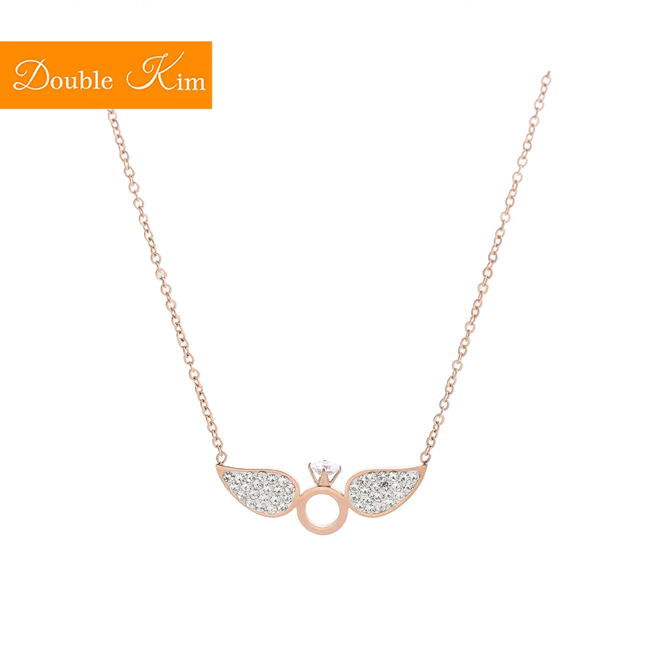 Ожерелье с подвеской ангельские крылья из циркония цепочка титановой