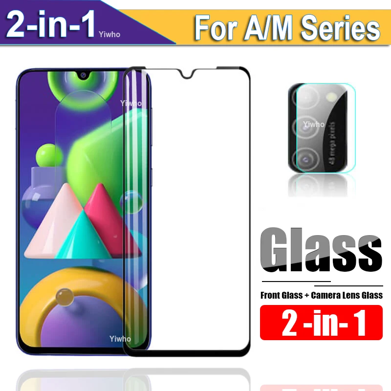 2 в 1 закаленное стекло для Samsung M21 M31 M30S на Galaxy A71 5G A51 A21 A01 защита экрана и пленка