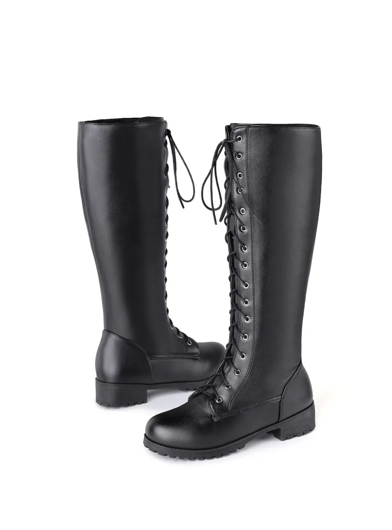 Ботинки женские зимние с перекрестным шнурком круглым носком большие размеры 9 10