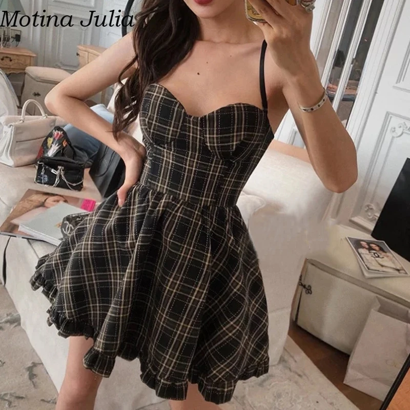 Женское бальное платье в клетку Motina julissa повседневное пляжное с оборками