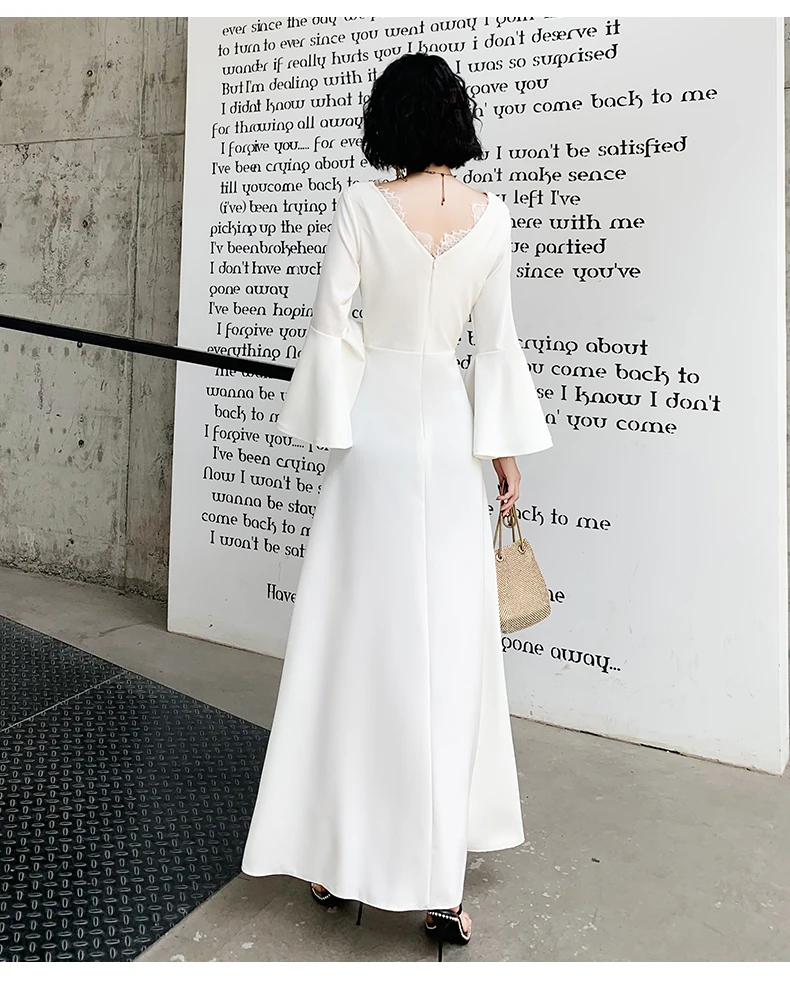 

New bell sleeve v neck banquet party evening dresses for women