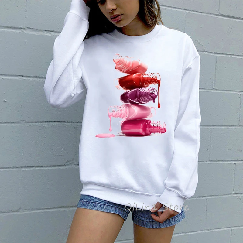 Watercolor Nail Polish Printed Tracksuit 3D Sweatshirt Hoodies Women White Sweat Femme Kawaii Clothes Hipster Streetwear