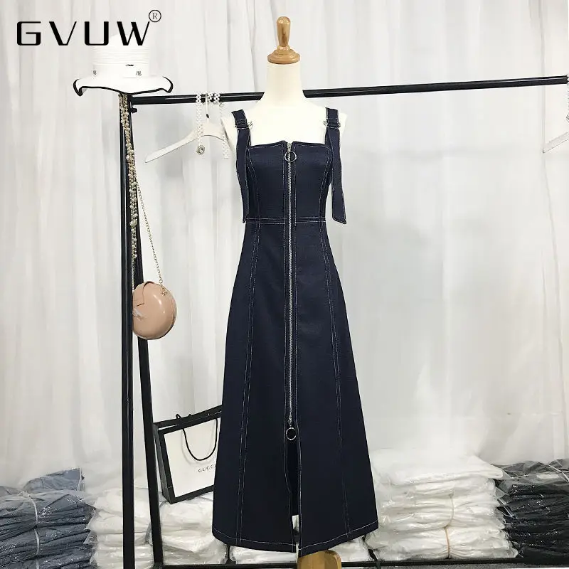 

Женское джинсовое платье GVUW, облегающее платье средней длины с французскими подтяжками, с завышенной талией, длина до колена, KB231