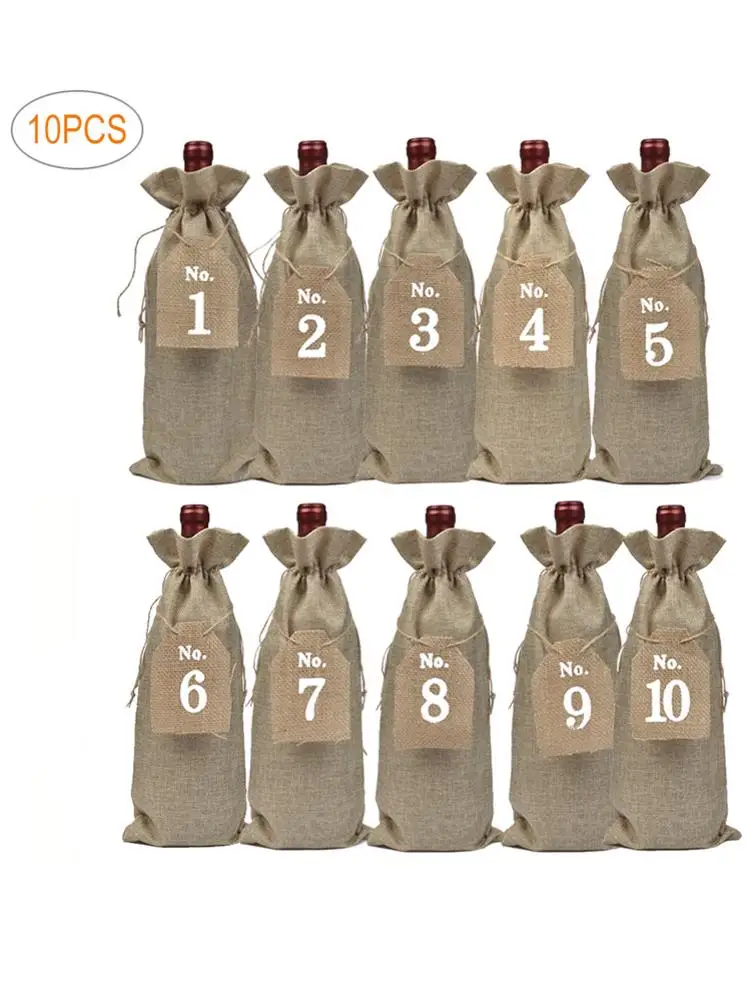 10 шт. мешки для вина льняная этикетка с номером шампанского Подарочная сумка
