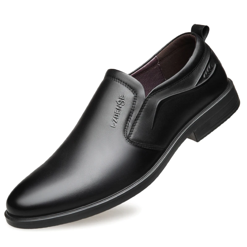 Мужские деловые туфли темно-синие повседневные из натуральной кожи на плоской