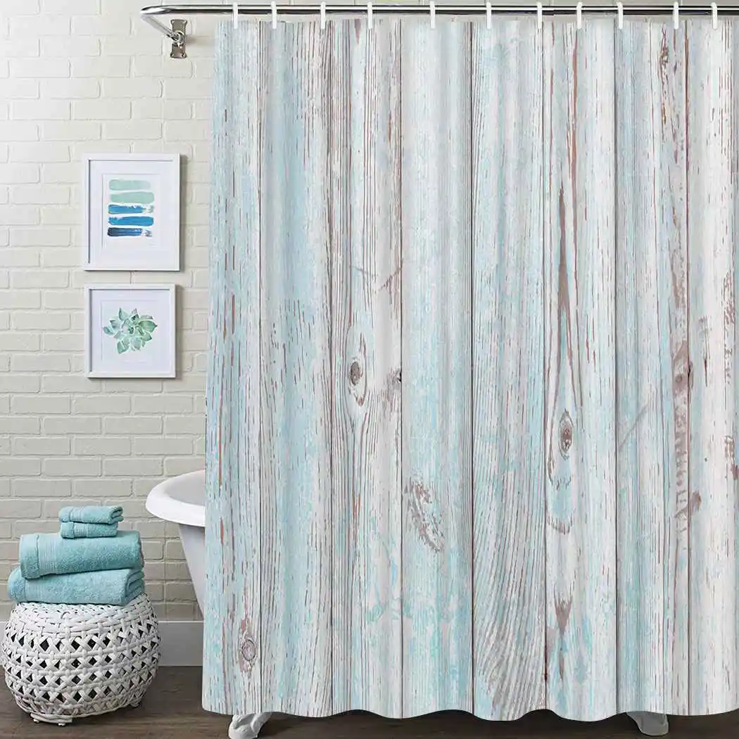 Душевая занавеска с деревянными досками водонепроницаемая тканевая для душа