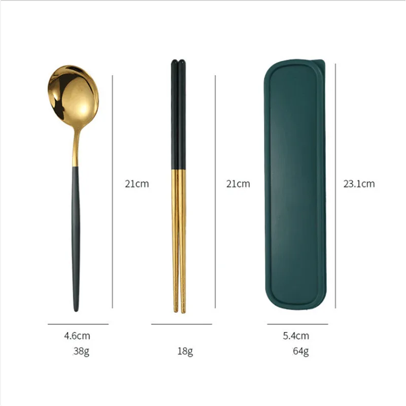 

2pcs/3pcs Stainless Steel Portable Tableware Case Reusable Travel Cutlery Set Spoon Fork Chopsticks Gifts Box Dinnerware Sets
