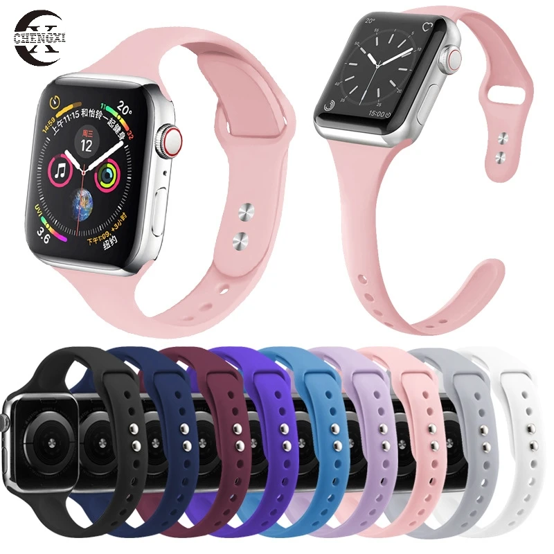 Тонкий ремешок для Apple Watch Band 44 мм 45 40 38 42 Силиконовый ремень correa Браслет iwatch Serie 4 3 se