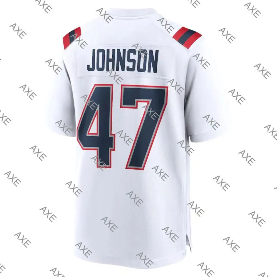 

New Embroidery Letters American Football Jersey New England Jakob Johnson White Blue Men's Player Limited Jersey