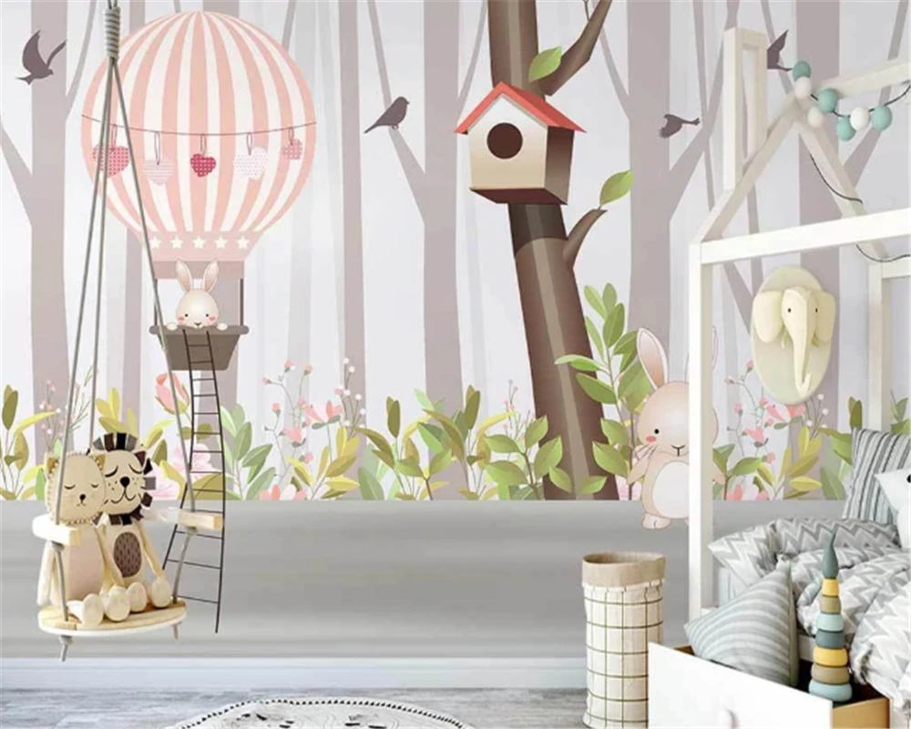 

beibehang Nordic minimalist hand-painted classic three-dimensional wallpaper animal balloon children's room background wallpaper