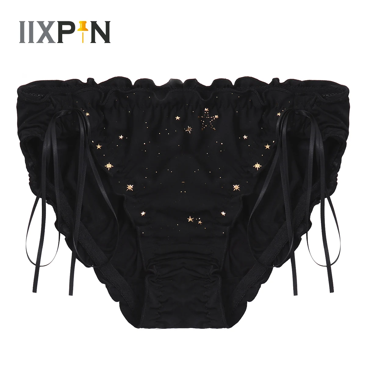 

Mens Lingerie Sissy Crossdress Cosplay Briefs Elastic Waist Glittering Stars Ruffle Lace Sexy Panties Underwear Gay Underpants