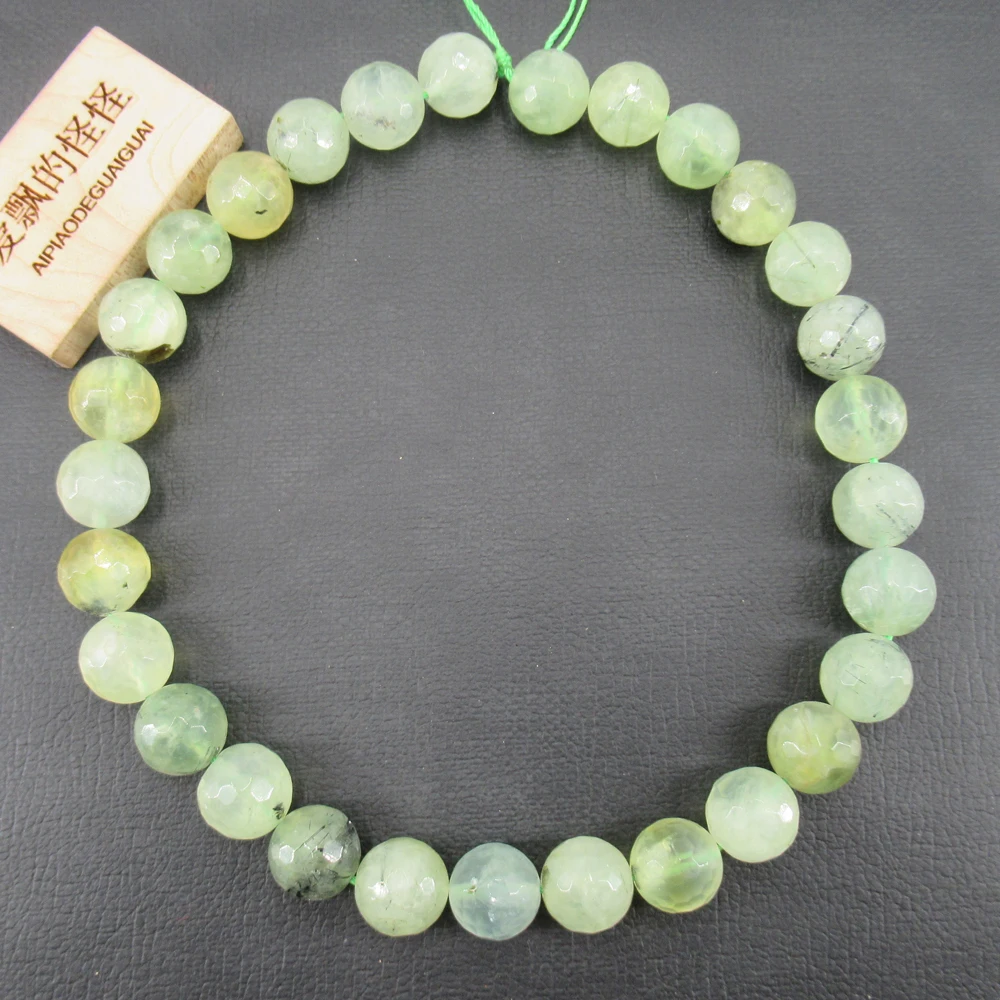 

APDGG 14mm Natural Green Prehnite Round Faceted Loose Beads 15.5" Strand Jewelry Making DIY