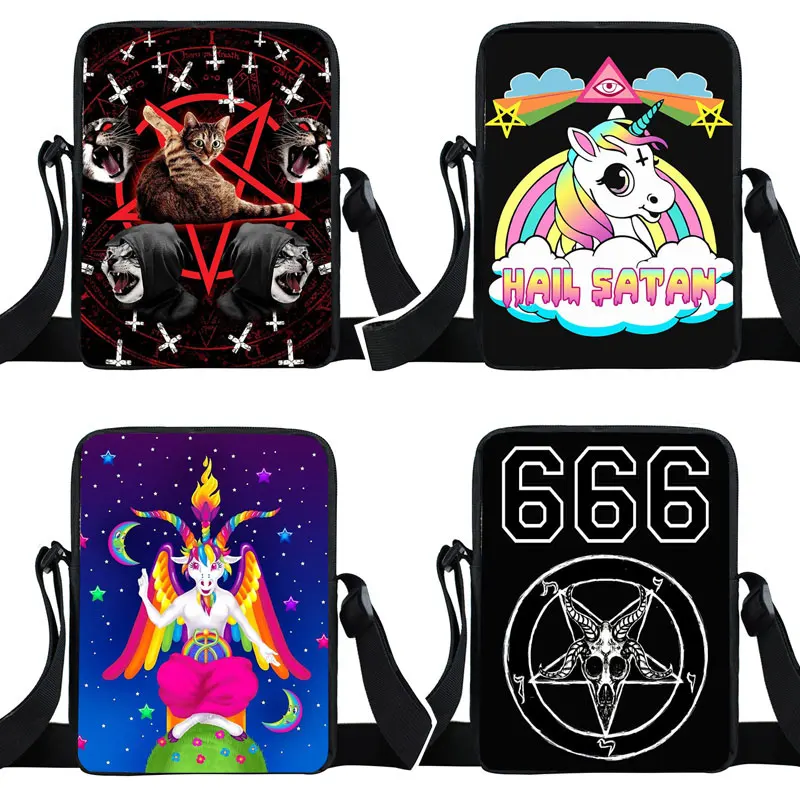 Мини сумка мессенджер с надписью Hail Satan/Baphomet/666 маленькие сумки через плечо для