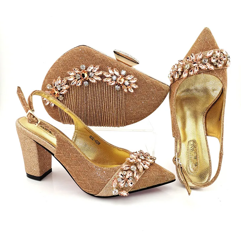 

doershow beautiful peach Italian Shoes With Matching Bags African Women Shoes and Bags Set For Prom Party Summer Sandal!SYD1-58