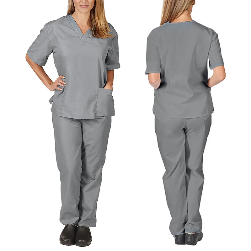 Conjunto de uniforme de enfermera, Tops de manga corta con cuello en V, secado rápido, 10 colores, S-2XL