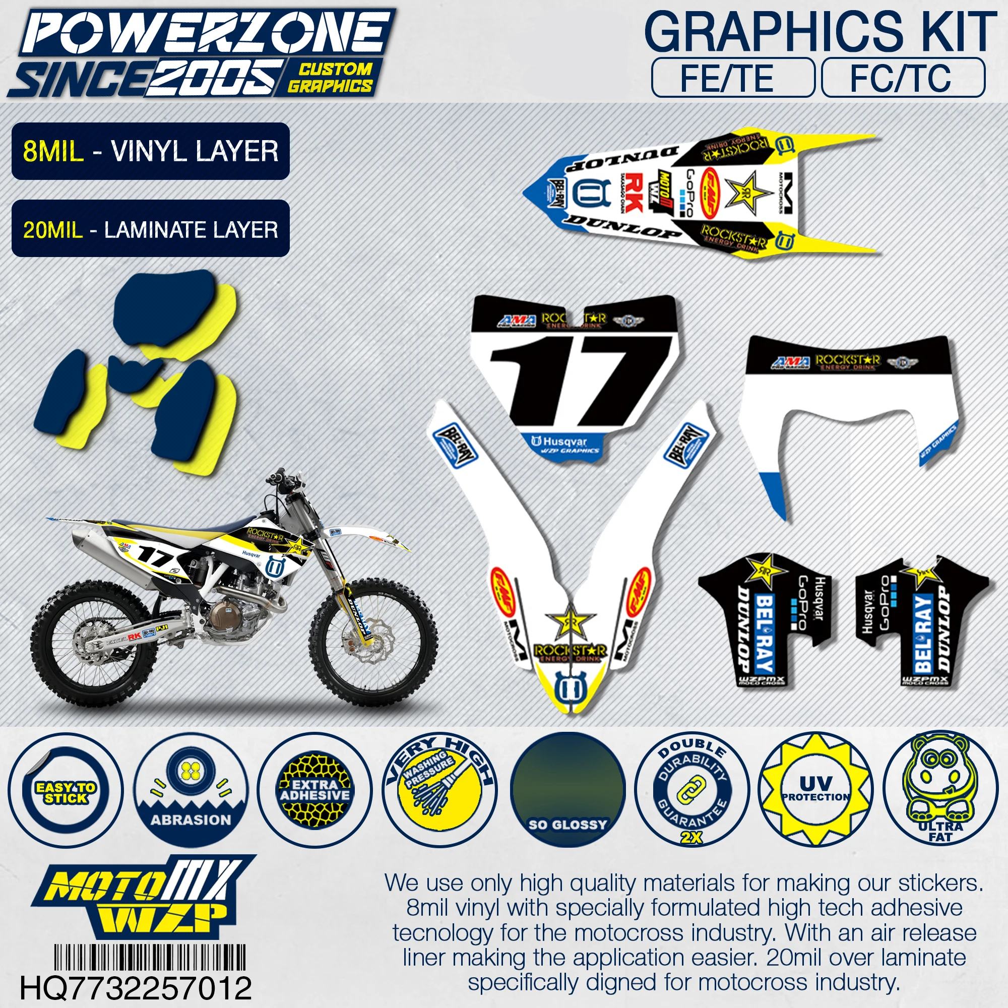 

PowerZone Team Graphics Backgrounds Decals 3M Custom Stickers Roc Kit For Husqvarna 2017 18 19 FE TE FC TC 250 350 450 500cc 704