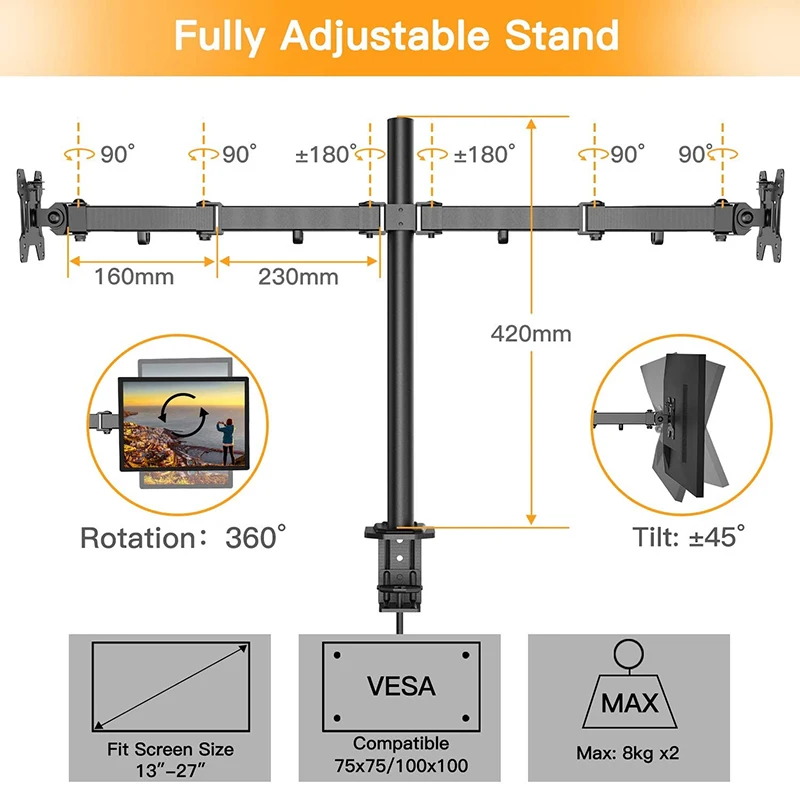 Настольный поворотный держатель для монитора полная подставка 13-27 дюймов 2