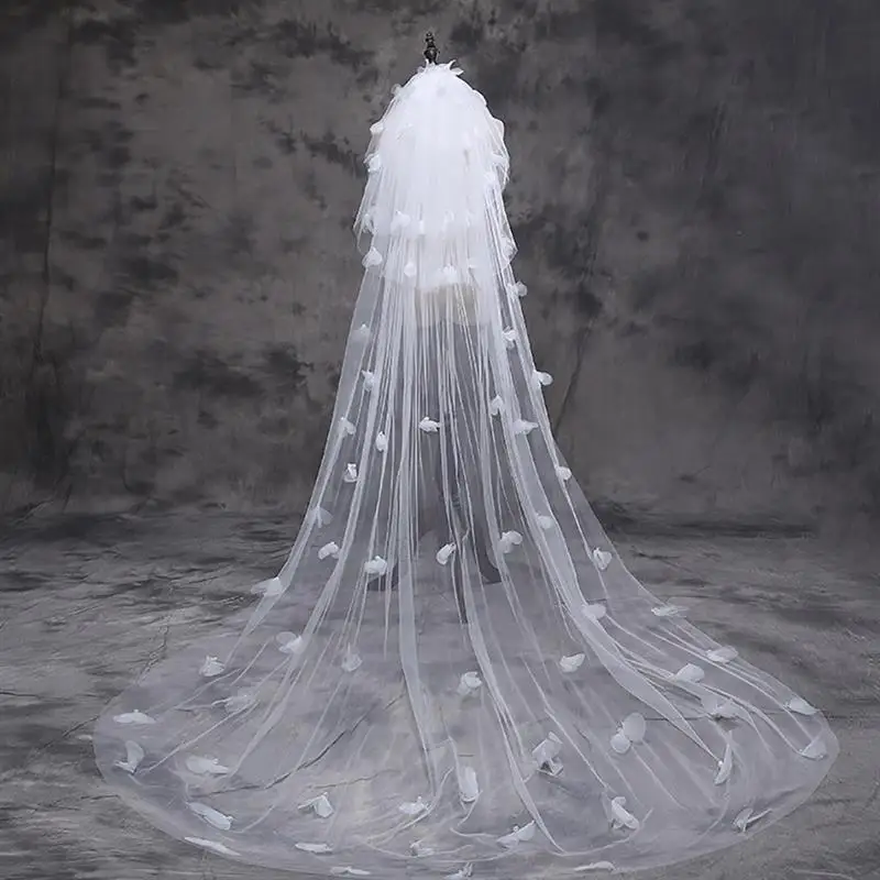 

Wedding Veil Elegant Long 3-layer Cathedral Bridal Veil Petal Decoration Veil Bridal Hair Accessories