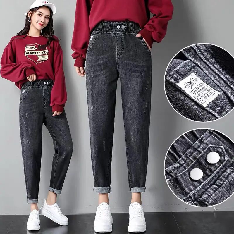 

High Waist Stretch Jeans Women's Korean version slim autumn and winter buttocks show thin trend small foot smoke gray pencil