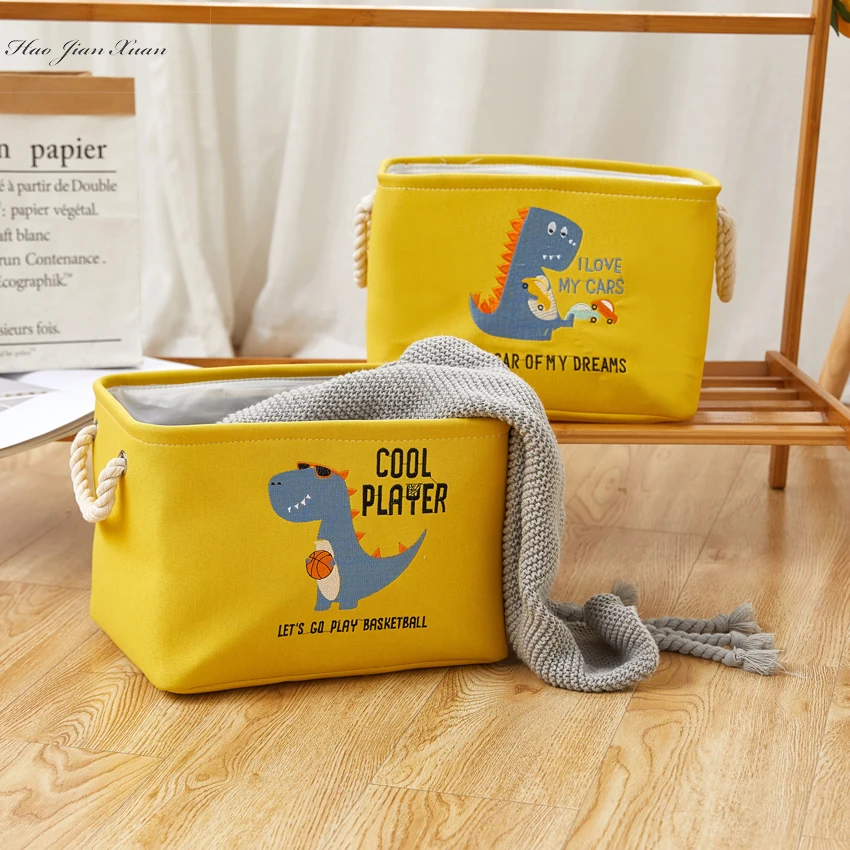 

2021 New Folding Canvas Fabric Storage Box Cartoon Dinosaur Excavator Pattern Clothes Storage Basket For Kids Toys Organizer Bin