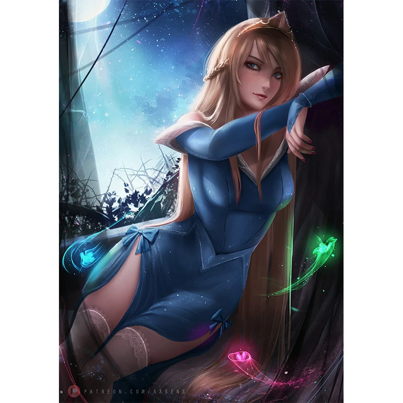 

Fairy Tale Princess Night Girl Canvas Painting Custom Print Video Game Anime Comics Art Poster Wall Decoration Picture for Room