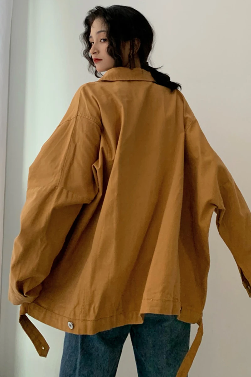

Jacket Women Autumn Korean Harajuku Style BF Loose Retro Hong Kong Flavor Ins Casual Tooling Jacket Coat Female Student Tide