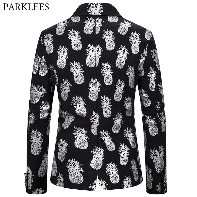 

Bronzing Pineapple Printed Mens Blazer Jacket Casual Slim Fit Men Suit Jackets Fashion Two Button Party Dance Bleiser Hombre USA