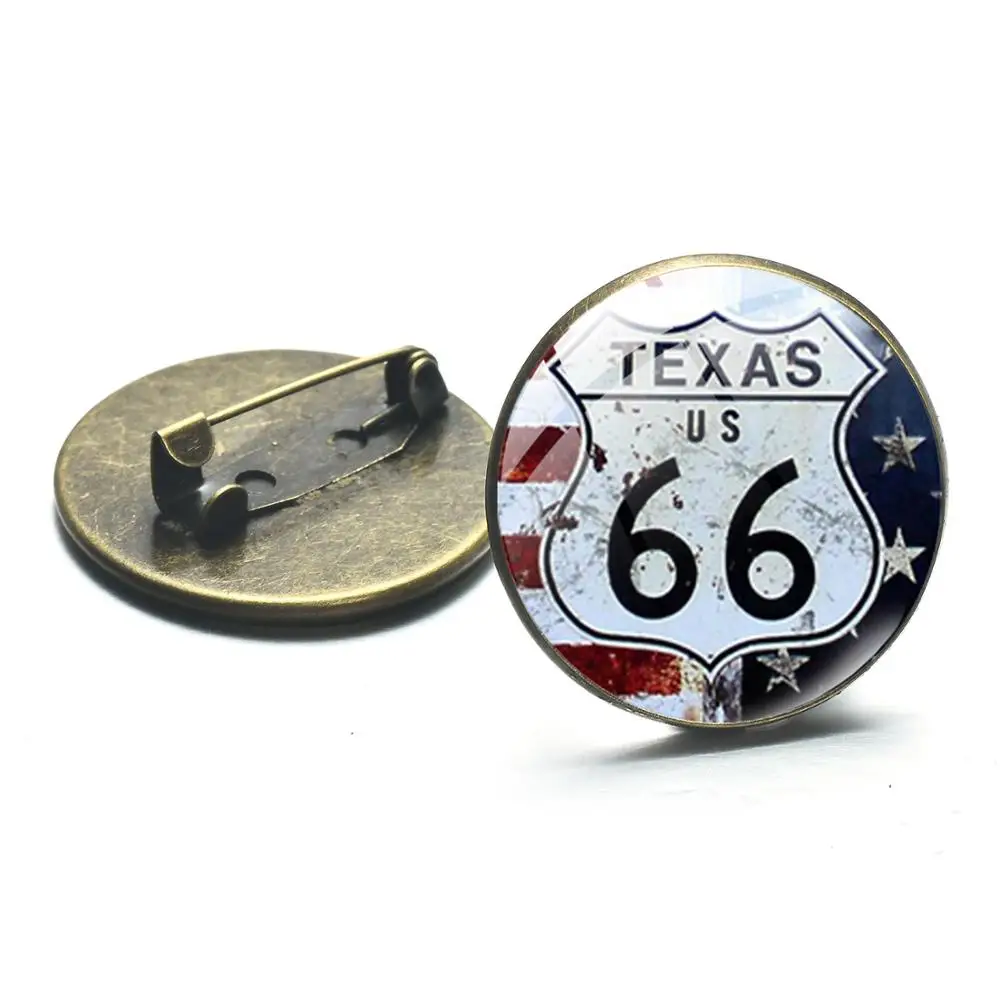 Антикварные Броши US Route 66 значки на джинсовую рубашку Рюкзак Ретро узор стекло