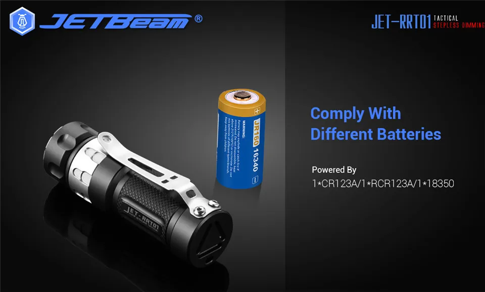 Jetbeam RRT01 Cree XPL светодиодный бесступенчатый Тактический светильник с затемнением, походный разведочный фонарь светильник с батареей Mirco USB 16340
