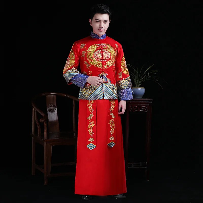 Винтаж синий Cheongsam современный китайский традиционный свадебное платье для женщин Vestido восточные воротники элегантные длинные Qi Pao Размер S-XXL - Цвет: men dress