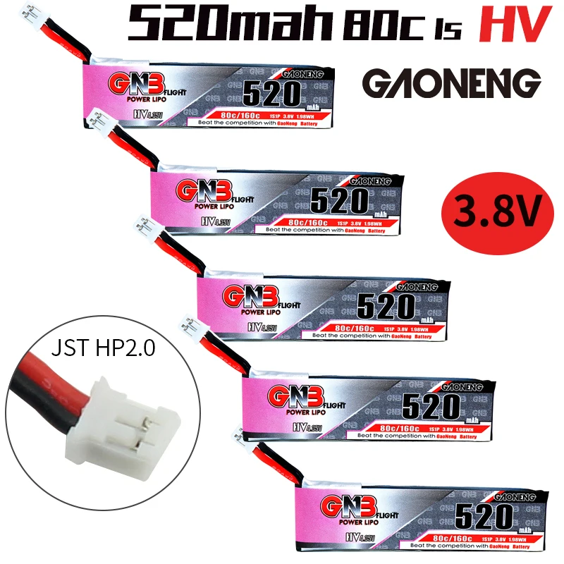 Gaoneng GNB FPV Lipo батарея 520mAh 3 8 V 80C 1S HV 4 35 PH2.0 разъем для Emax Tinyhawk Kingkong LDARC TINY DroneCine