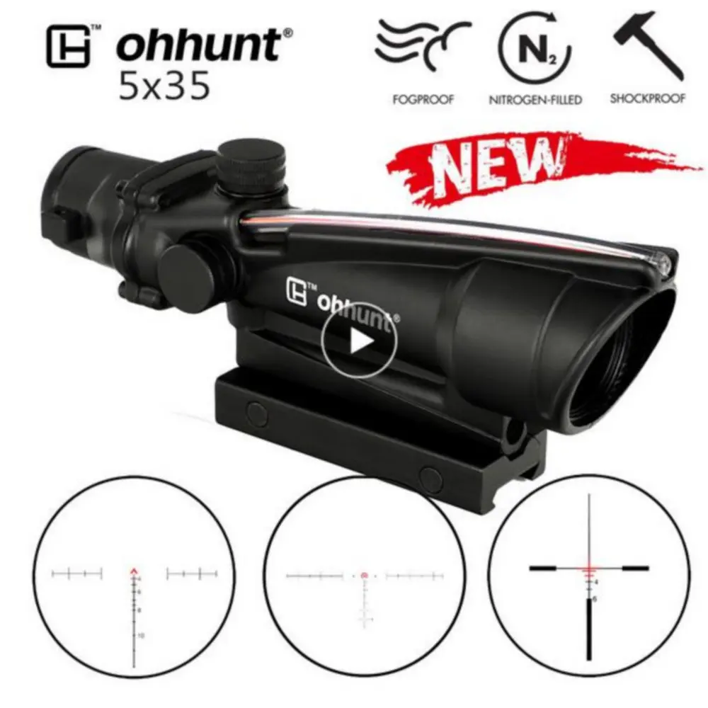 Тактический 5x35 в стиле ACOG настоящий волоконный красный или зеленый стекло с подсветкой шеврон сетка оптика прицелы для охоты